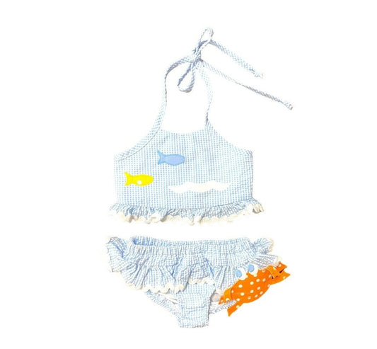 2t girls seersucker crab & fish Swimsuit