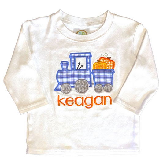 12 months Keagan pumpkin train tee