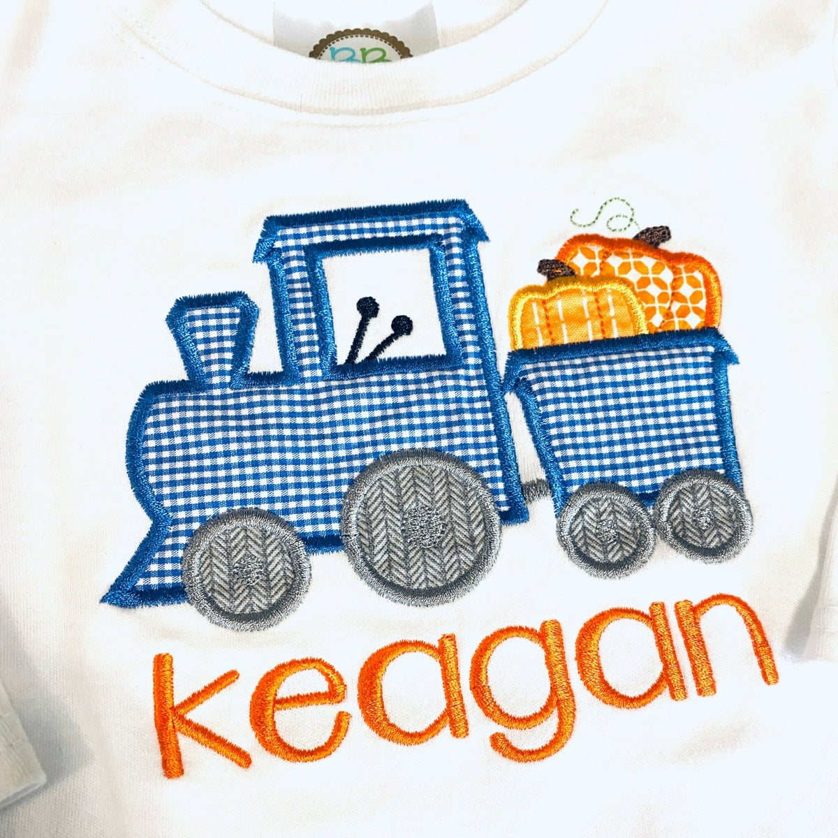 12 months Keagan pumpkin train tee