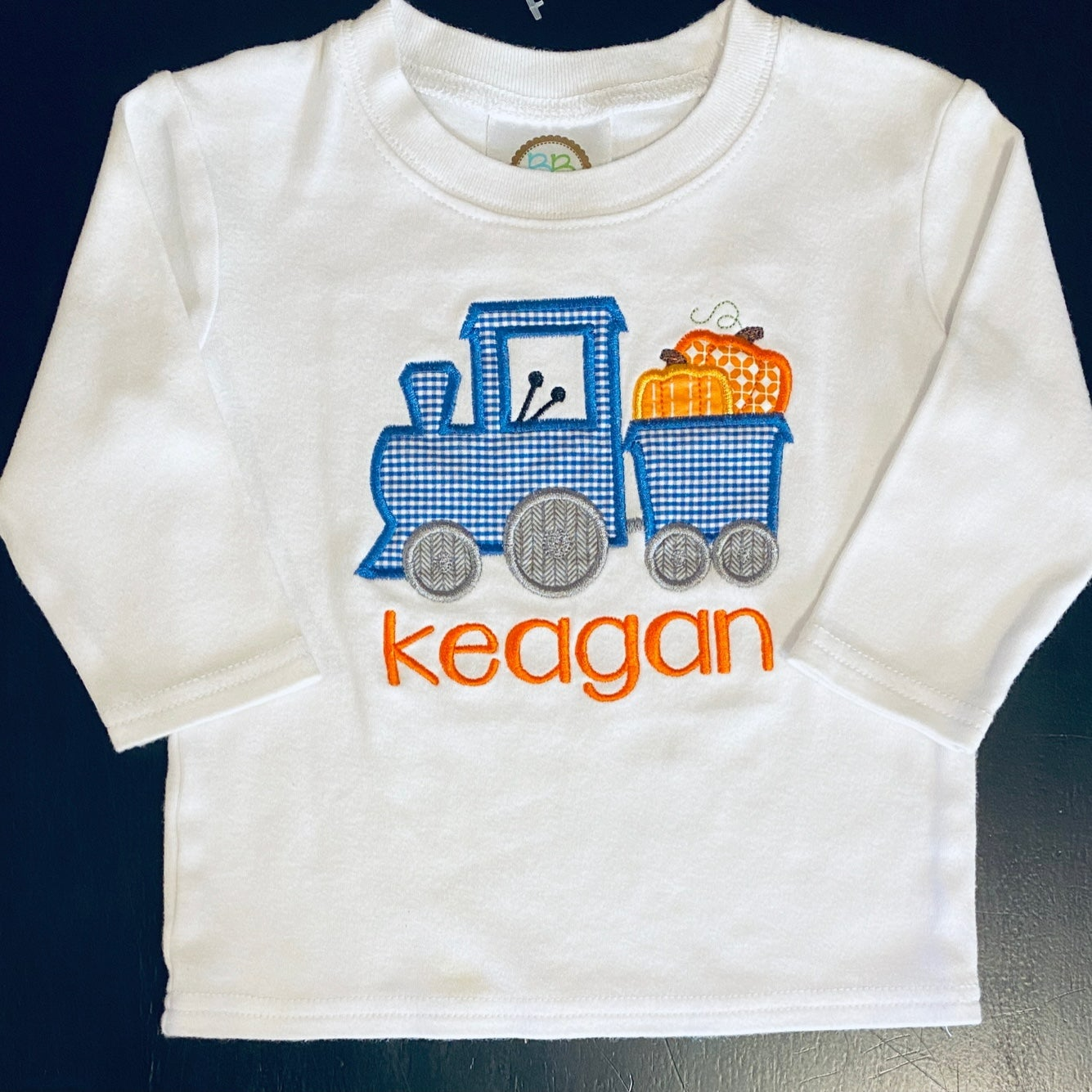 12 months Keagan pumpkin train tee