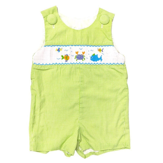 6 months green gingham smocked beach jonjon
