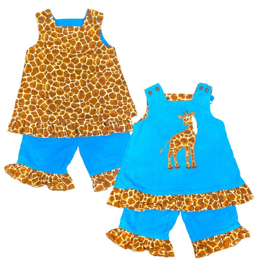 12 months Bailey Boys reversible giraffe ruffle outfit
