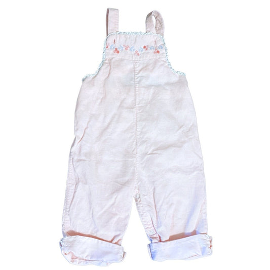 Vintage pink corduroy embroidered overalls romper