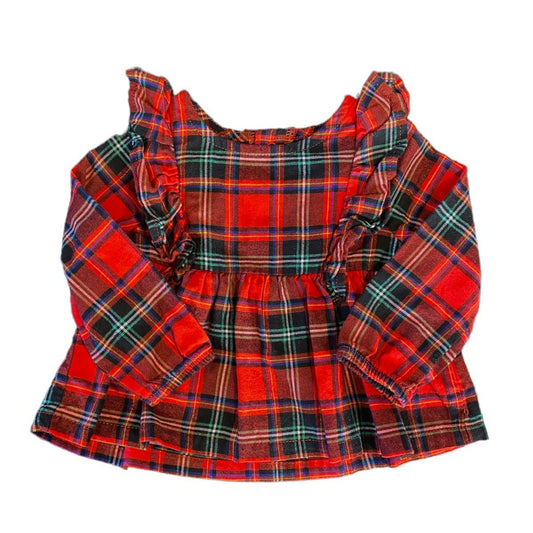 6-9 months girls plaid ruffle Christmas shirt