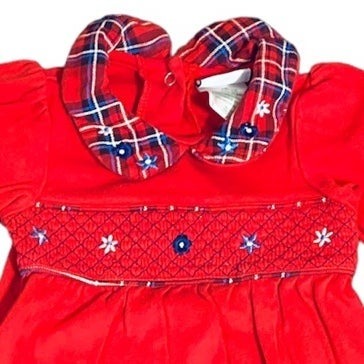 12 months Vintage smocked red romper