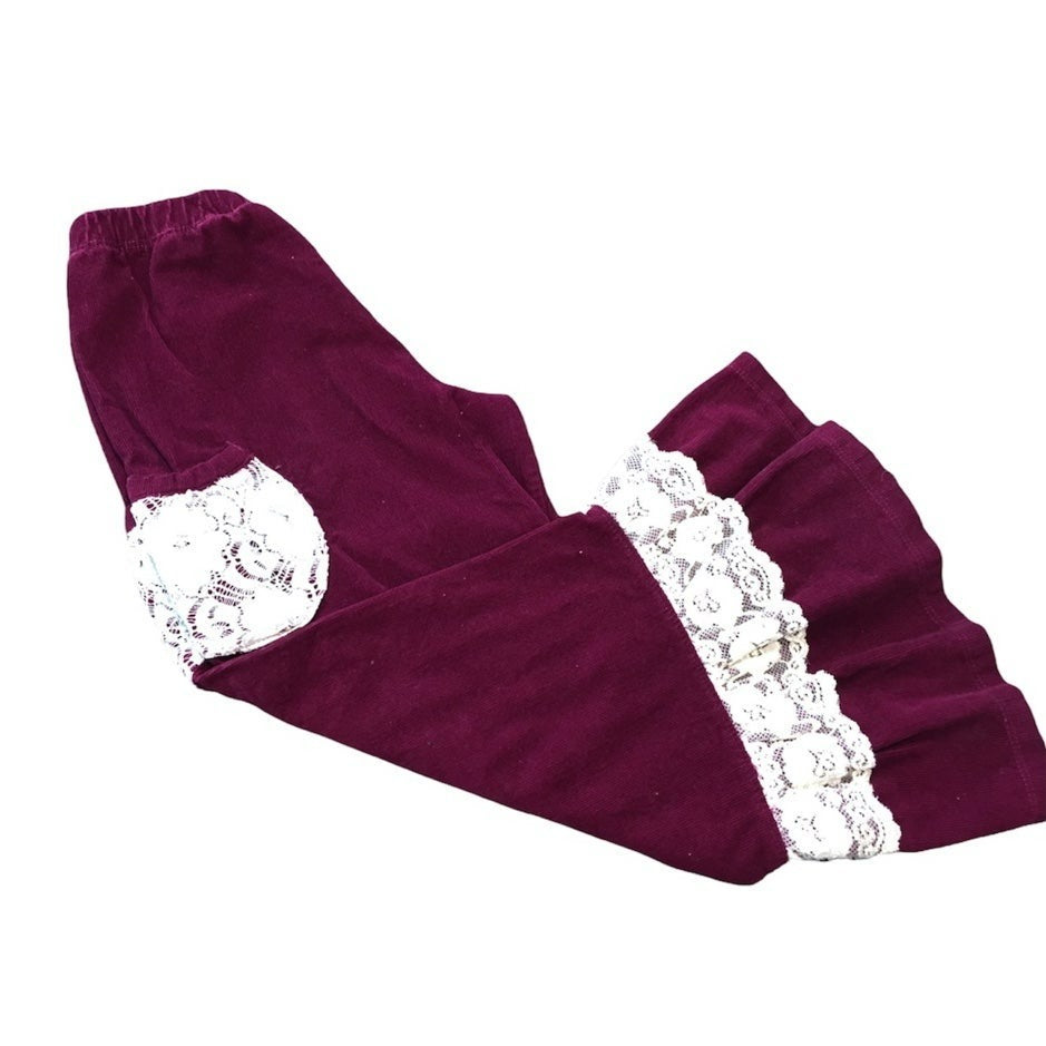Jelly the pug maroon lace ruffle pants size 7