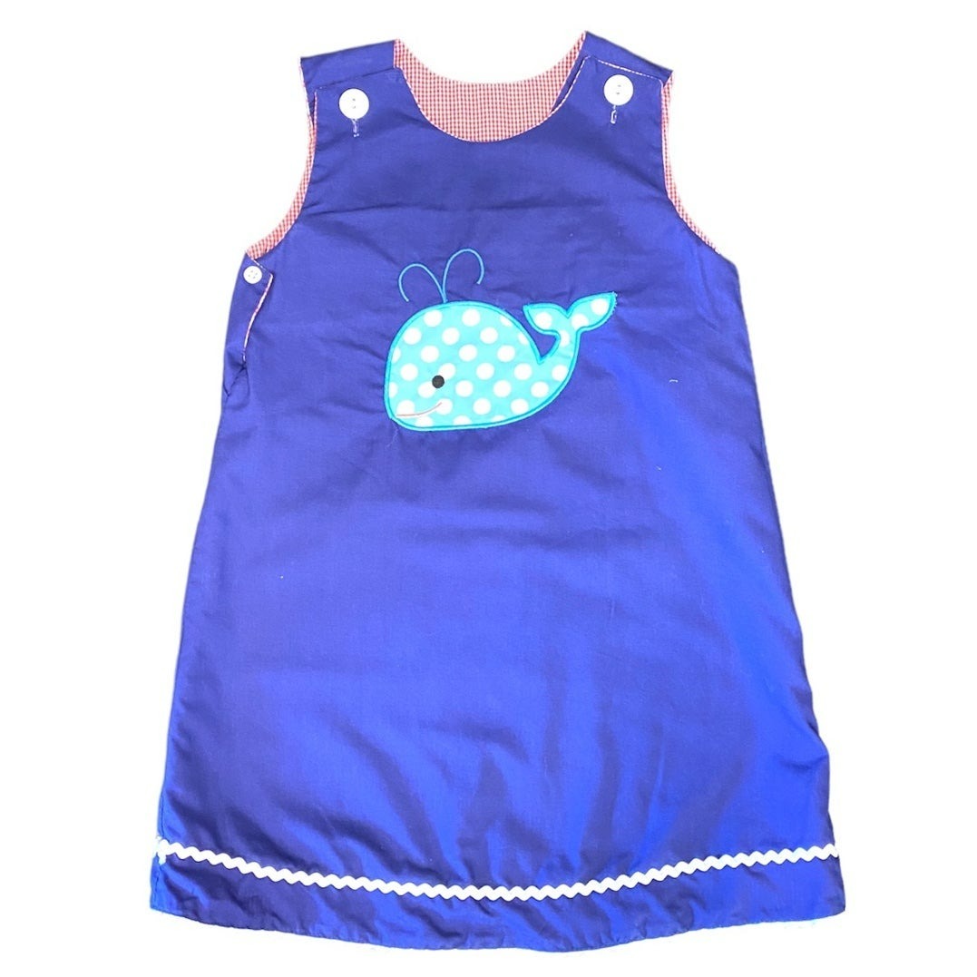 Size 4 smocked cheerleader and whale reversible dress