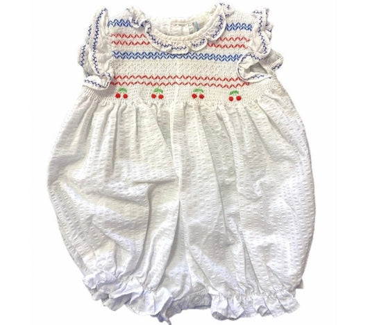 6-9 months smocked cherry bubble