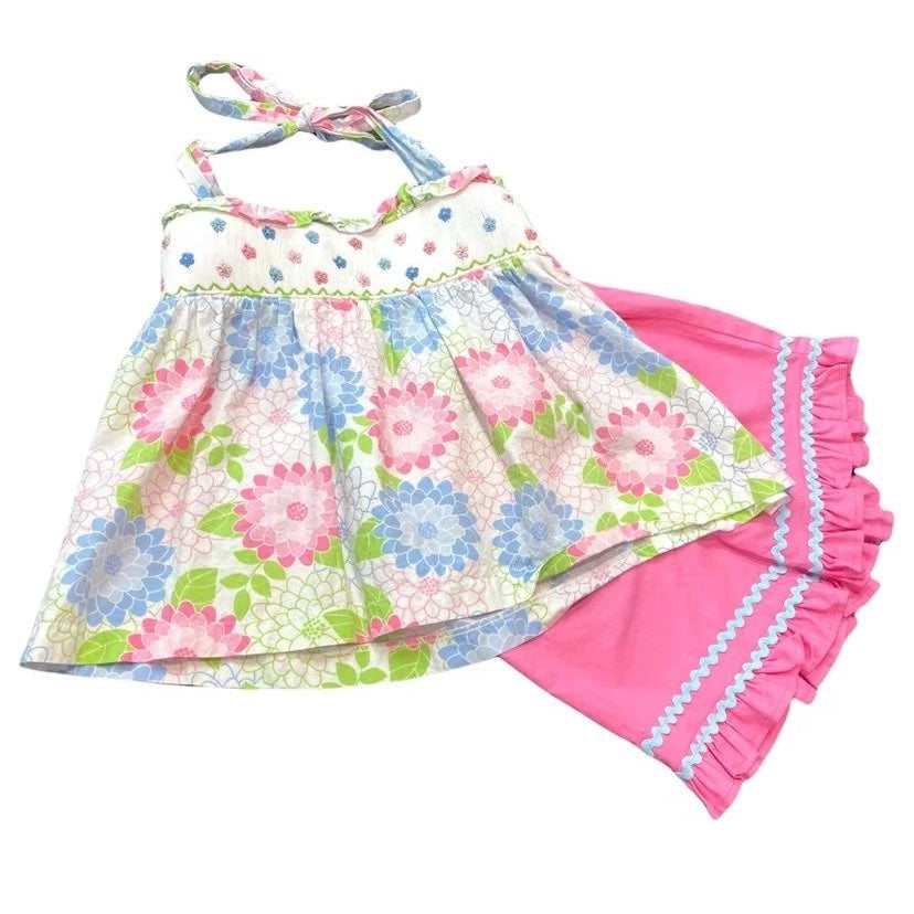 4/5 smocked halter top & ruffle shorts